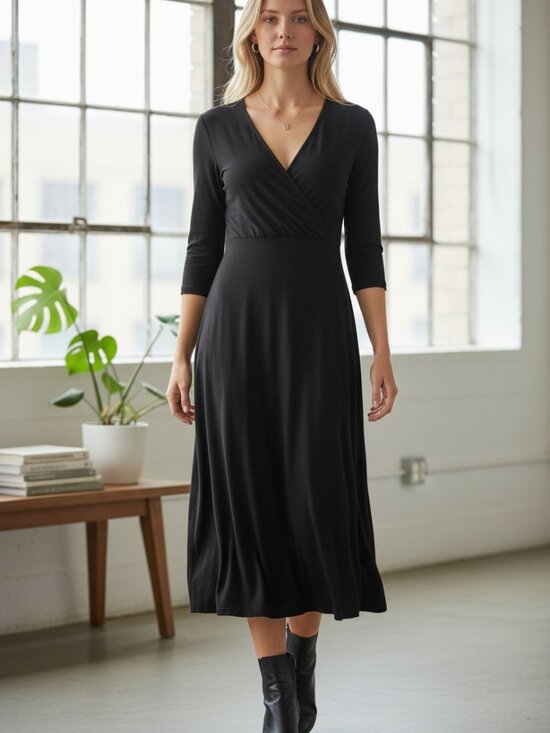 Ann Taylor Dresses & Skirts - Ann Taylor V-Neck Empire Waist Dress 3/4 Sleeve Size 14 Dark Brown No Tag EUC